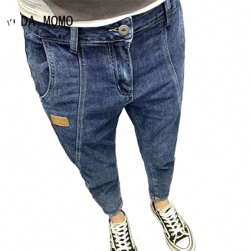 Street Fi Рваные джинсы Мужчины Ретро Черный Серый Свободный крой Эластичные повседневные джинсовые брюки-карго Хип-хоп Большие карманы Широкие брюки 79Td #