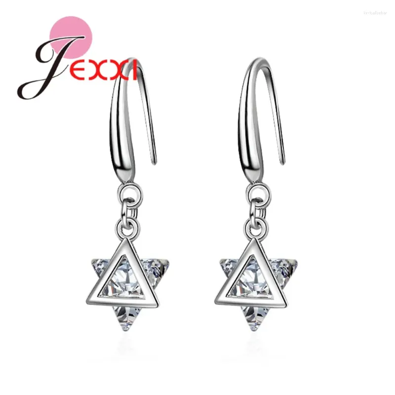 Boucles d'oreilles pendantes de qualité, Styles coréens romantiques, cristaux brillants, Triangle étoile, goutte en argent Sterling 925 pour femmes, Pendientes