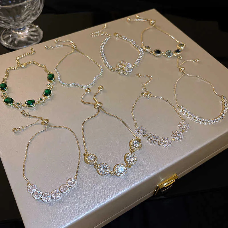 Conjunto de zircão diamante puxando pulseira sul-coreana esmeralda super espumante pulseira com alta qualidade e charme amigável evw6