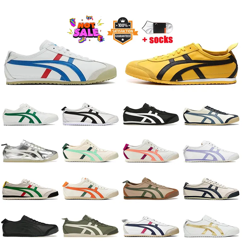 OG Designer de moda Tiger México 66 Casual Sapatos Couro Onitsukass Trainers planos brancos pretos azuis azuis prateados tigres femininos cornners esportivos tênis esportivos