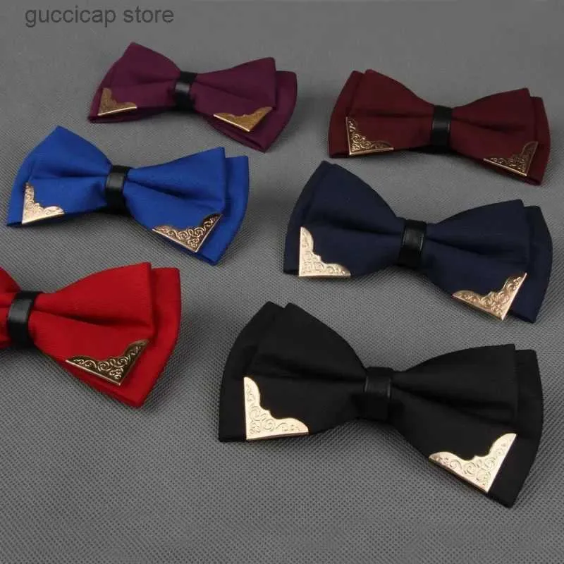 Bow Ties Bow Tie Mens Style Mens dyra guld kantade dubbelskikt formellt bröllopsfest brudgummen Bästa man Bow Y240329