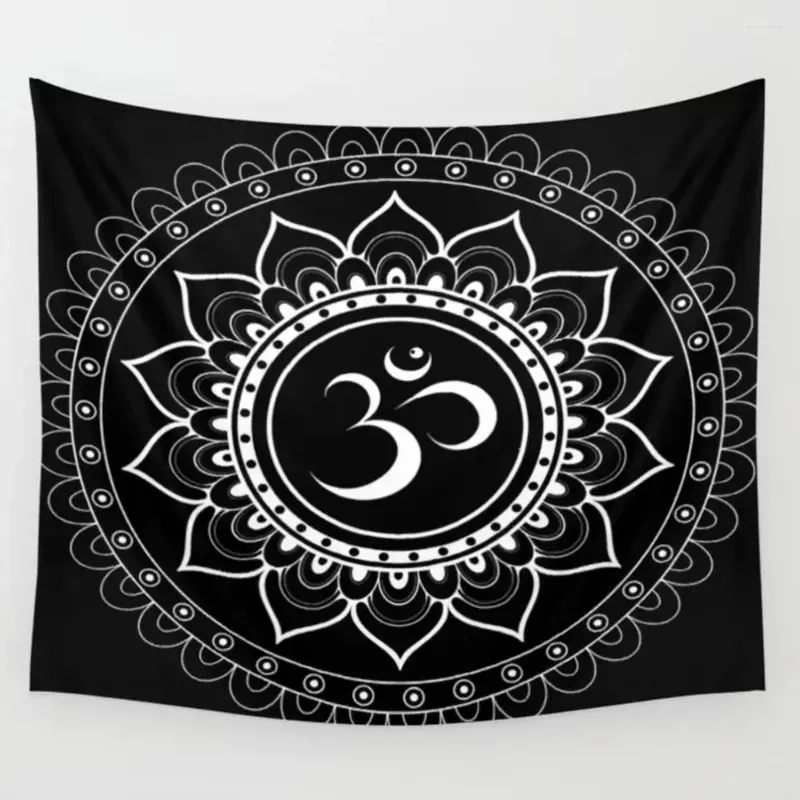 Tapestries Om Mandala Black White Wall Hanging Decor Bedspread Coverlet Bedding Throw Sheet Towel Table Cloth Comfort Tapestry