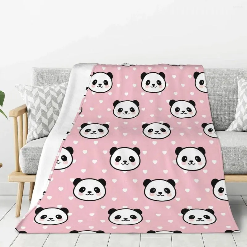 Decken, Panda und Herzen, rosa Decke, warm, leicht, weich, Plüsch-Überwurf für Schlafzimmer, Sofa, Couch, Camping