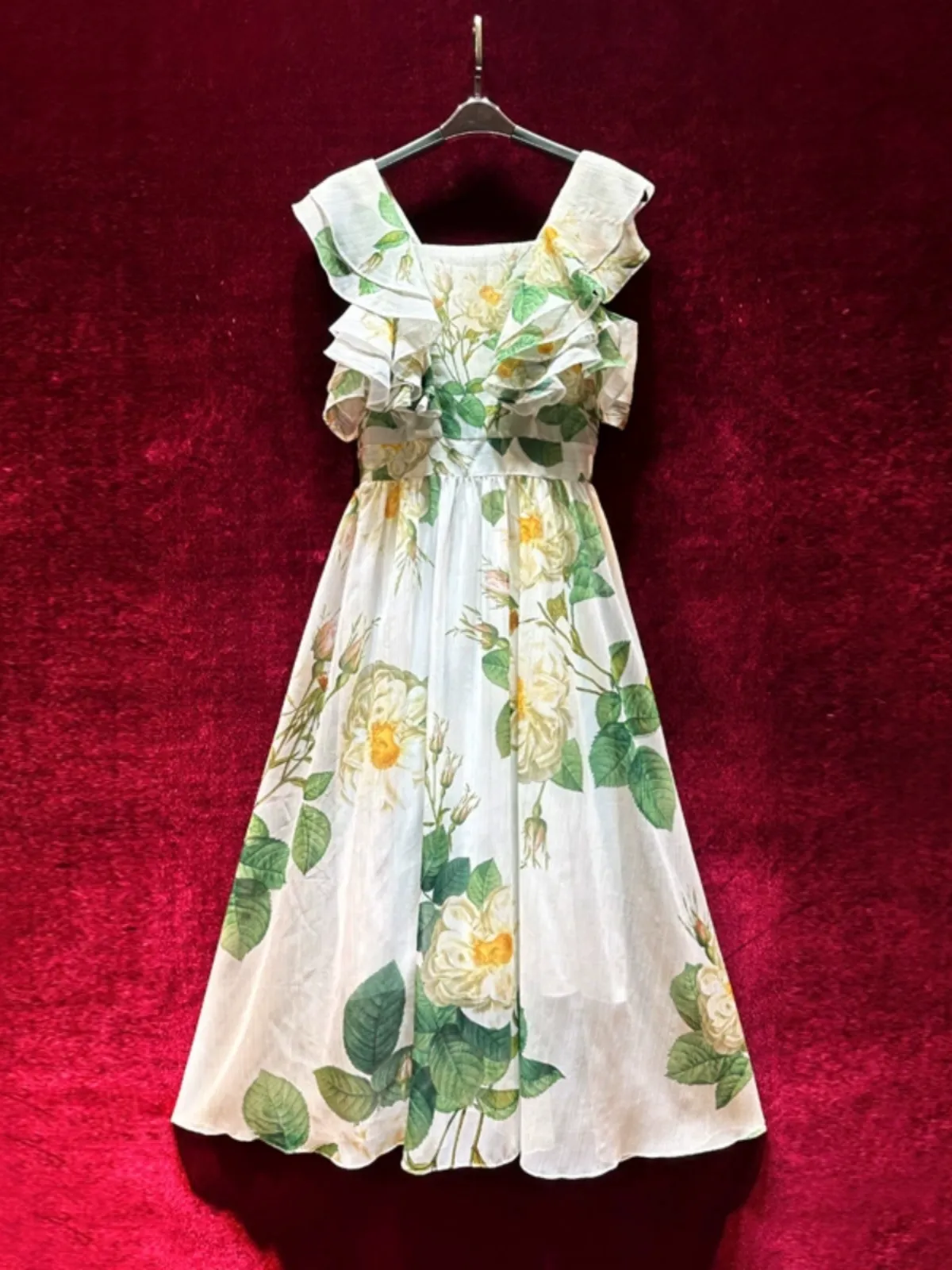2024 Spring wielokolorowa kwiatowa sukienka bez rękawów kwadratowa szyja długa Maxi Sukienki x4m2612306