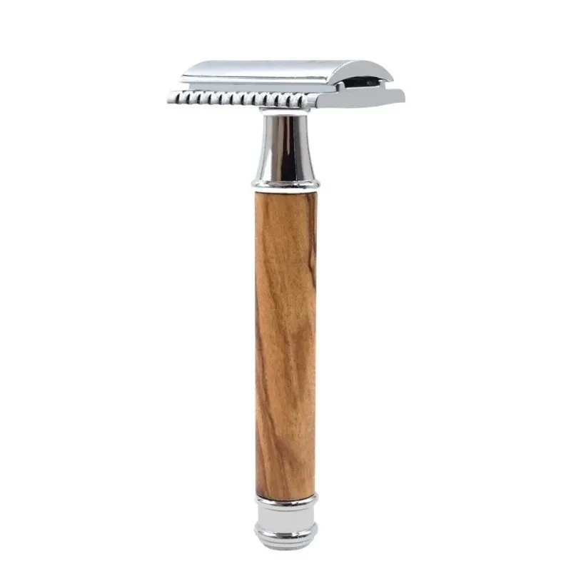 NOWOŚĆ 2024 VINTAGE DWOISTRICED RAZOR Manual Manual Razor Holder Naturalne drewno drewniane drewniane drewno miedziane ręcznie. Dla vintage dwustronna brzytwa