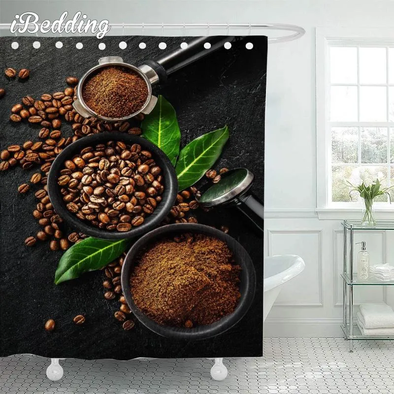 Shower Curtains Coffee Beans Printing Curtain For Bathroom Polyester Waterproof With Hooks Home Decor