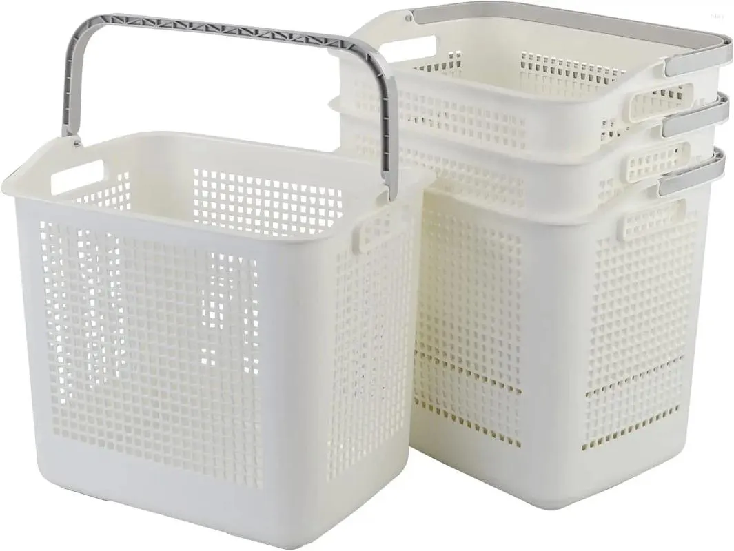 Sacs à linge 35 L panier de rangement en plastique panier blanc avec poignée paquet de 4