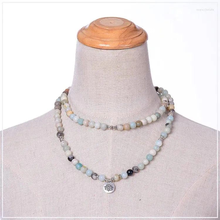 Pendentif Lotus Yoga, Bracelet en pierre naturelle Mala, collier amulette en perles de bouddha, unisexe, bijoux quotidiens, cadeau de mariage, 108