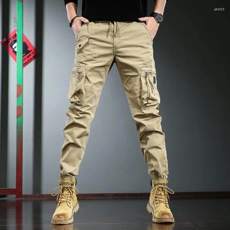 Calças masculinas Chaques Algodão de algodão Tactical Streetwear Casual Multi Pocket Elastic Walshers