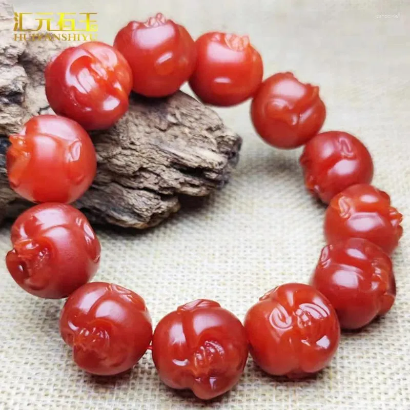 Bracelet tête de bouddha fait à la main en Agate rouge du sud Baoshan du Sichuan, perles de Yunnan Chuan Hong kaki