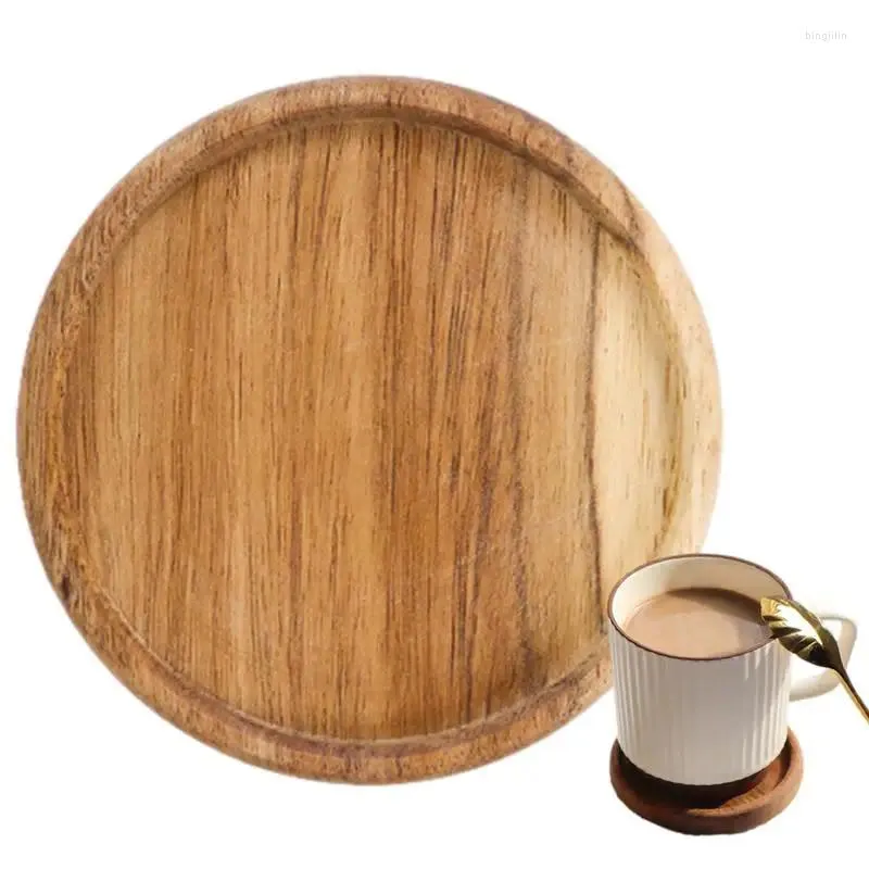 Table Mats Wooden Coasters Anti Scalding Stackable Round Acacia Wood Cup Placemats With Lip For Drink Coffee Home Kitchen Supplies