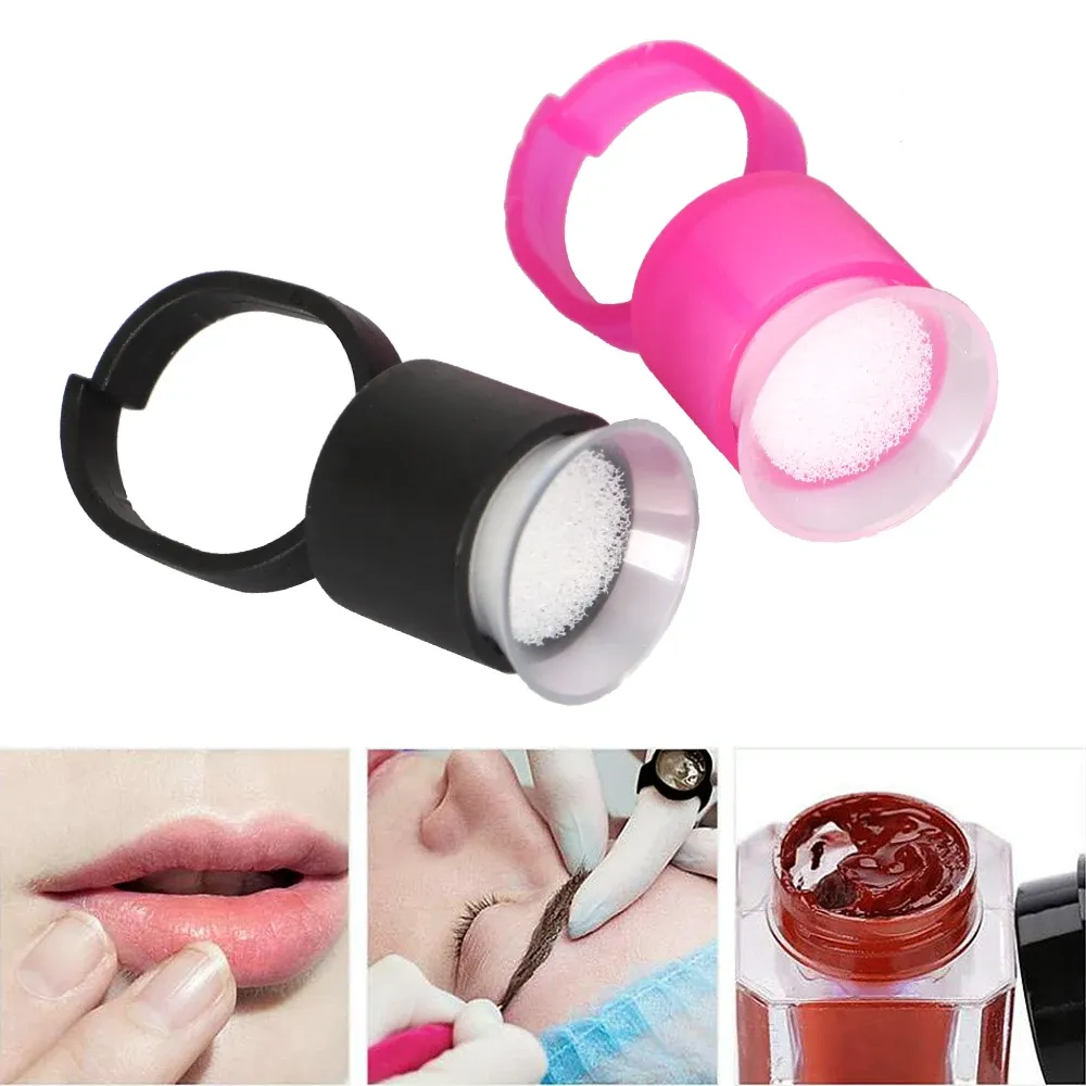 Inkten 100 stcs tattoo vinger ringstijl spons inkt cup semipermanent pigment cap make -up pmu microblading tattoo acceesories