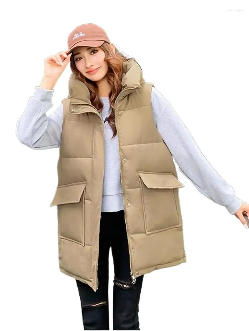 Coletes femininos moda coreana com capuz grande bolso para baixo colete oversize bf estilo inverno quente meados de comprimento colete outono parkas tanques 3xl