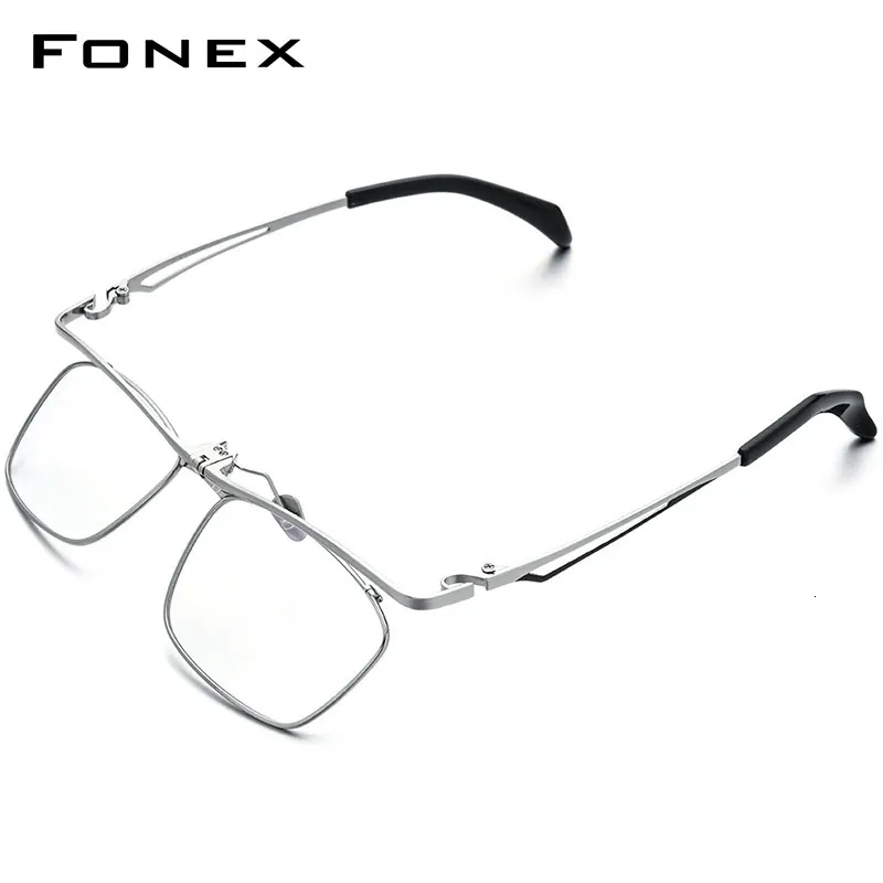 FONEX 180° Flip Glasses Frame Men Square Prescription Eyeglasses Full Optical Frames Korean Eyewear F8043 240314