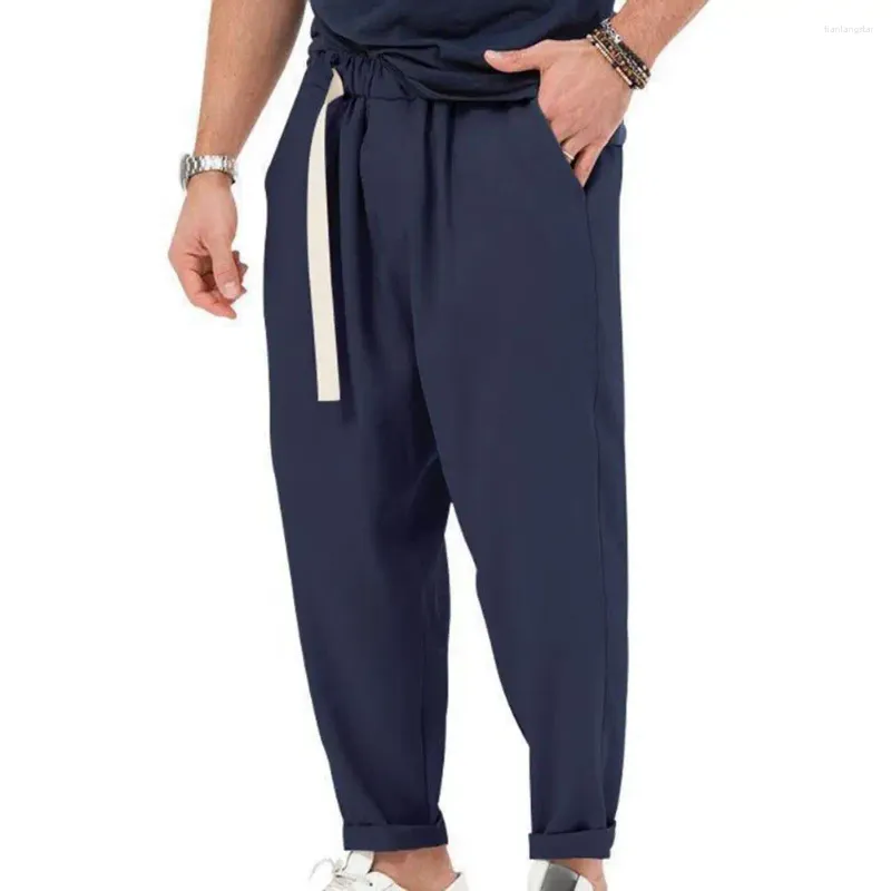 Mens Pants Adjustable Waist Loose Fit Harem Trousers With Elastic