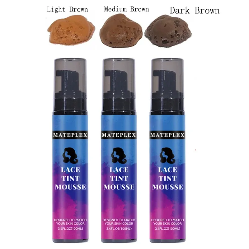 Lim 100 ml spetsfärgad mousse skum mörkbrun ljusbrunt medium brun spets ton spray för peruker frontala för hårstycke kvinnor män