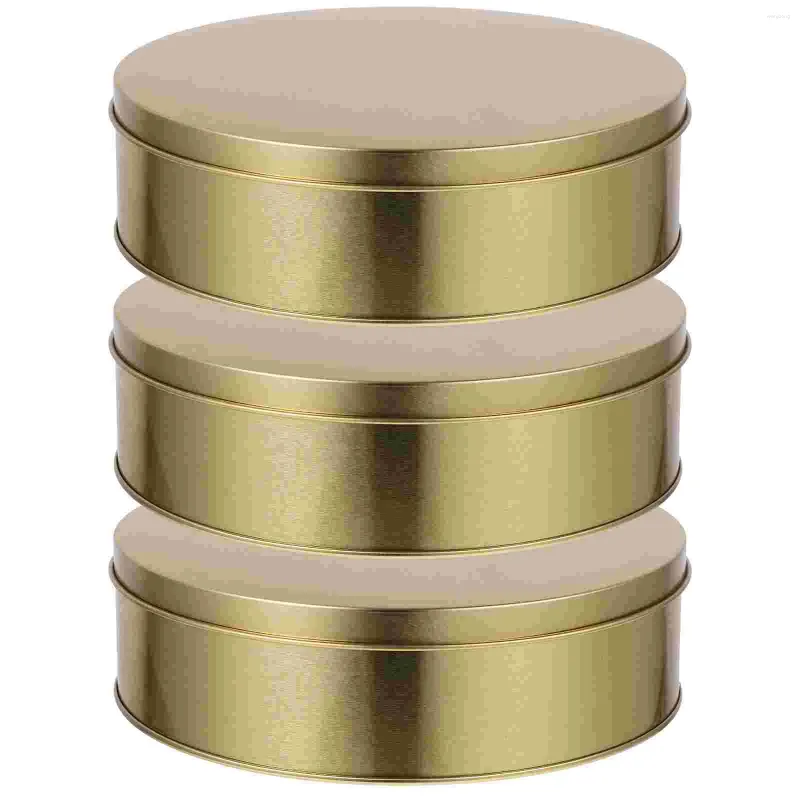 Storage Bottles 3 Pcs Food Containers Cookie Tin With Lid Candy Biscuit Box Festival Tinplate Holiday Christmas Round