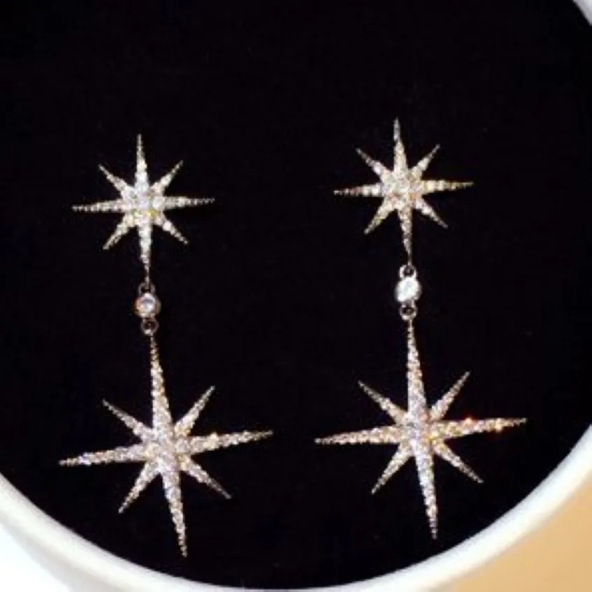 Super glittering fashion luxury designer zircon diamond cute snowflake korean style stud dangle chandelier earrings for woman gi273u