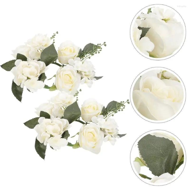 Flores decorativas 2 pçs castiçal guirlanda festa grinalda artificial rosa decorações de mesa de casamento suprimentos para casa bens anéis