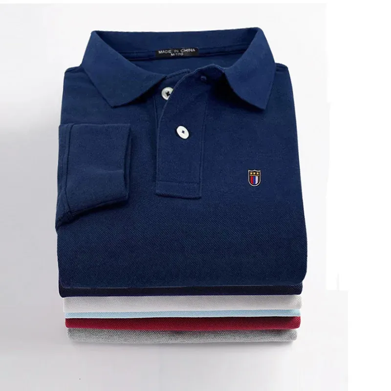 S -5XL mode 100% katoenen sportkleding van hoge kwaliteit -Ontwerp heren Polo's shirts lange mouw casual polos homme revers male tops 240323