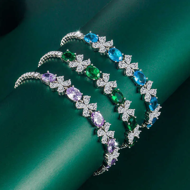 Bracelet floral de conception de niche de luxe léger femme célébrité d'internet personnalité polyvalente haut de gamme bracelet en zircon violet bijoux PKMF