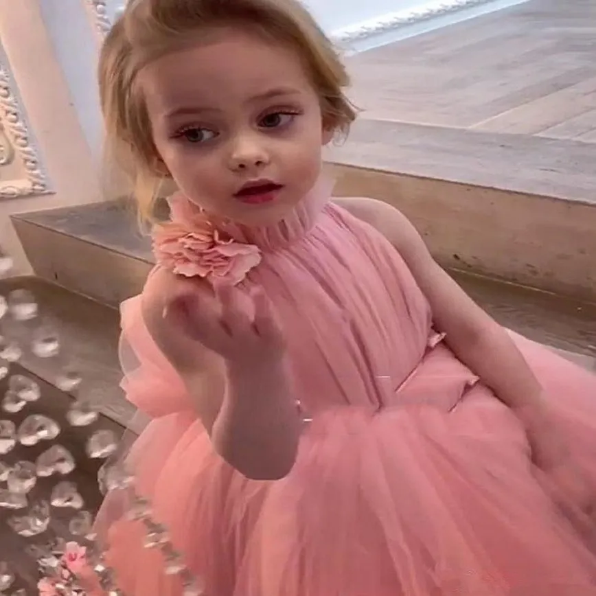 2021 retro prenses boncuklu çiçek kız elbiseler dantel tafta küçük kız gelinlik