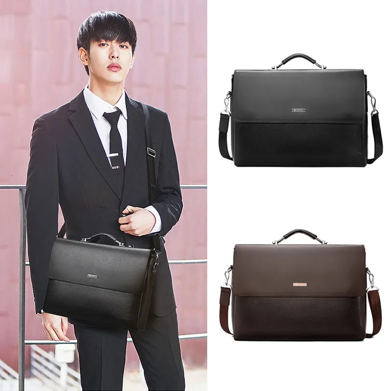 Fashion Leather Briefcase For Men Designer Work Business Tote Bolsas Handbag Cross Shoulder Square A4 Side Crossbody Laptops Bag 240320