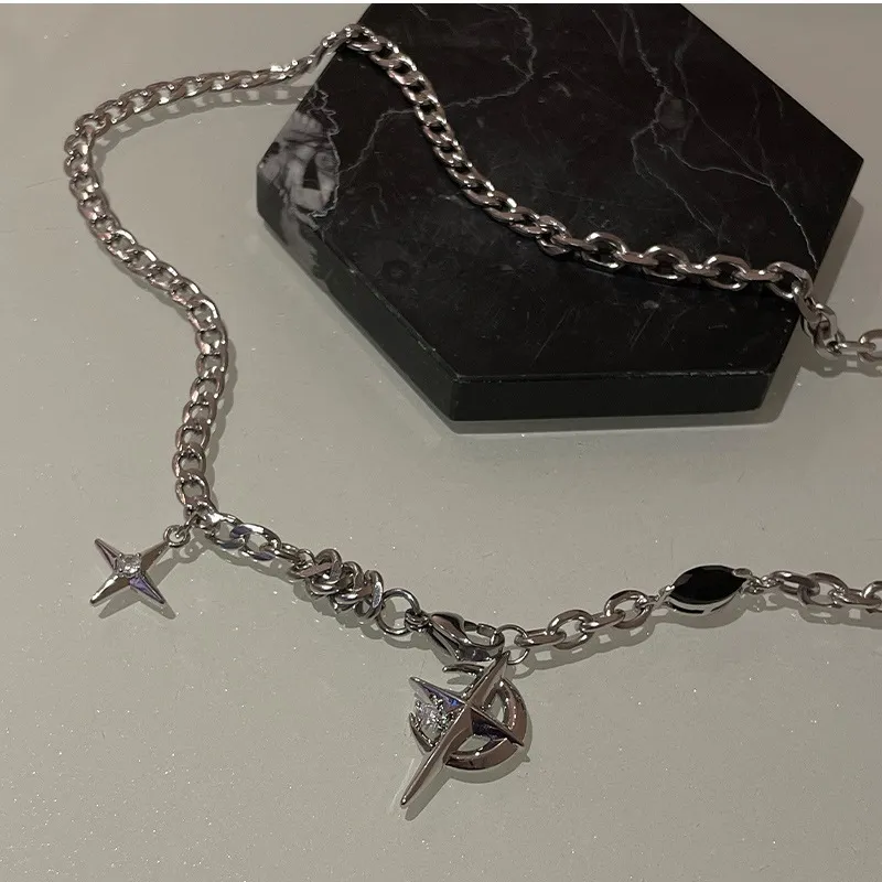 Modny mężczyzna Hip Hop Titanium Steel splated Star Cross Naszyjnik Cool Clavicle Cain Akcesoria