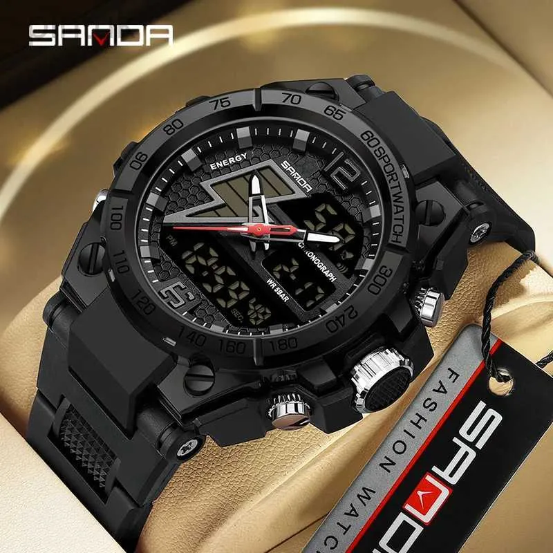 Wristwatches SANDA Trendy Fashion Men LED Analog Digital Alarm Wrist Watches Waterproof Outdoor Sports Chronograph Hand Quartz Electron Clock 24329