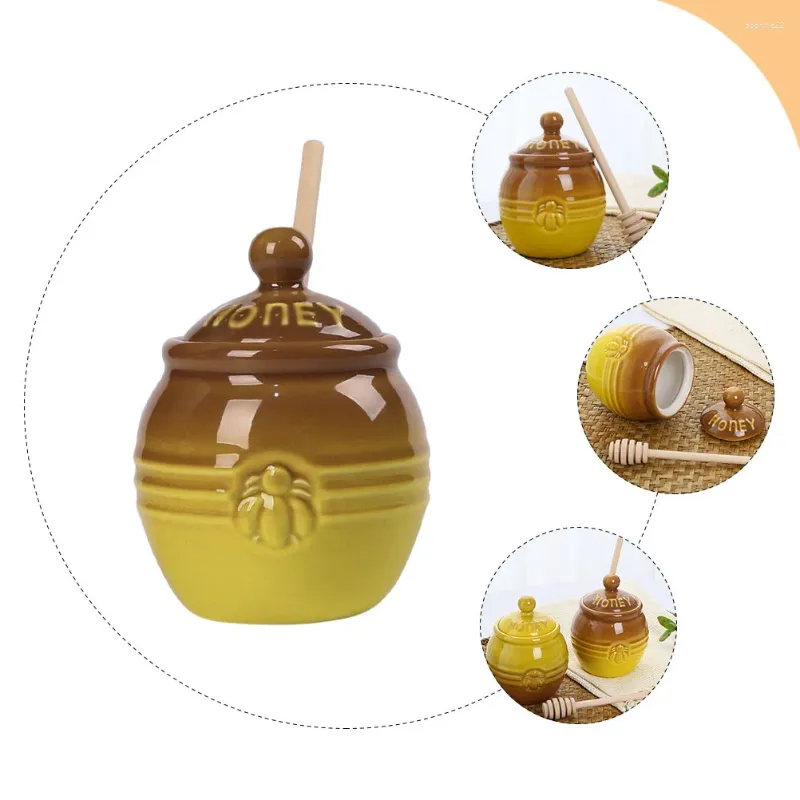 Dinnerware Sets Storage Tank Ceramic Honey Jar Syrup Containers With Lids Ceramics Household Pot