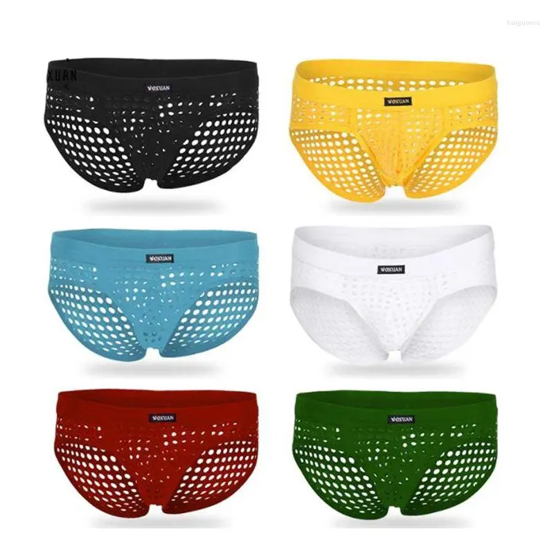 Cuecas sexy roupa interior masculina fishnet briefs oco para fora homem breve malha respirável deslizamento homme calcinha 3 pçs/lote