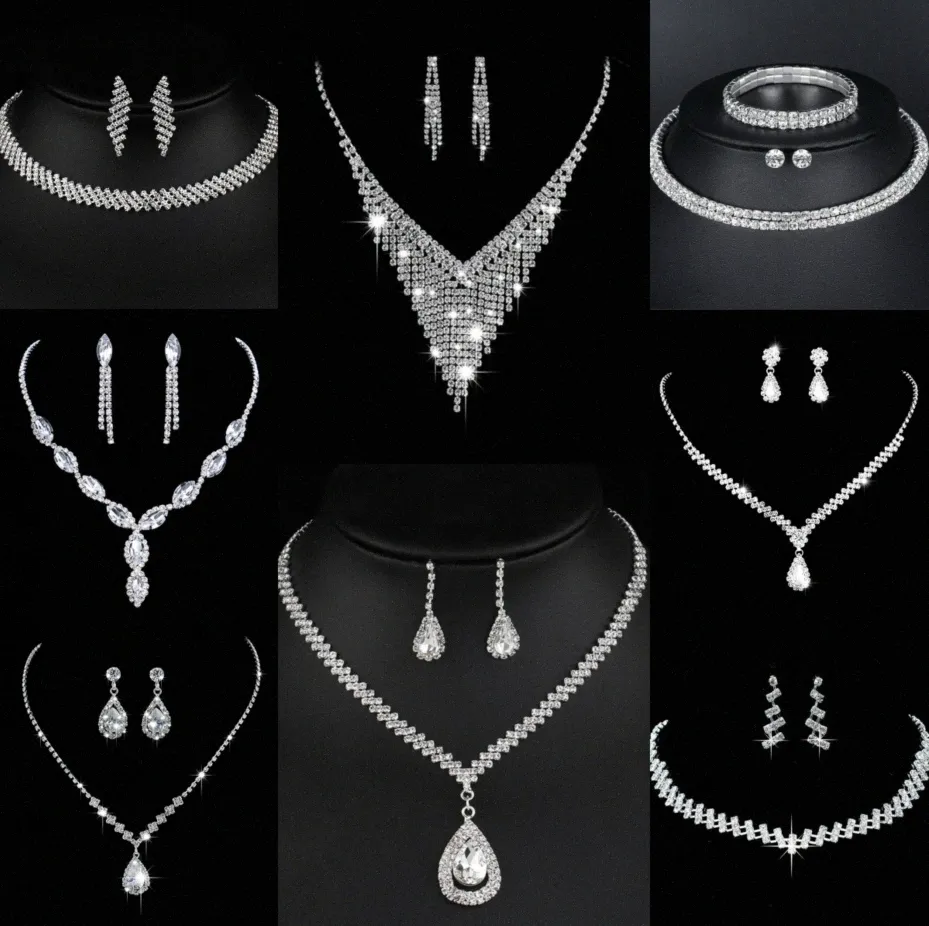 Valuable Lab Diamond Jewelry set Sterling Silver Wedding Necklace Earrings For Women Bridal Engagement Jewelry Gift b5lC#