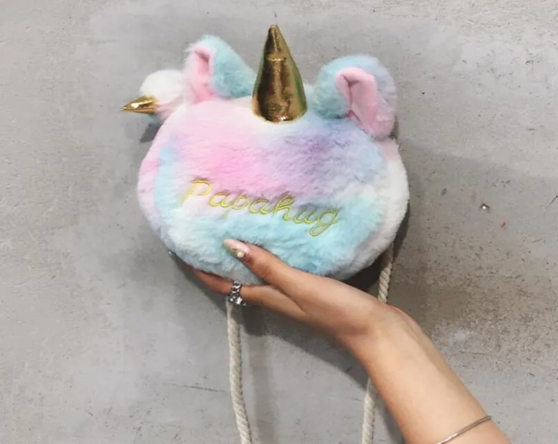 Flickor Unicorn Zipper Messenger Bag handväska mjuk tecknad söt Cross Body Kids Magic Kid Birthday Bags Boutique6026081