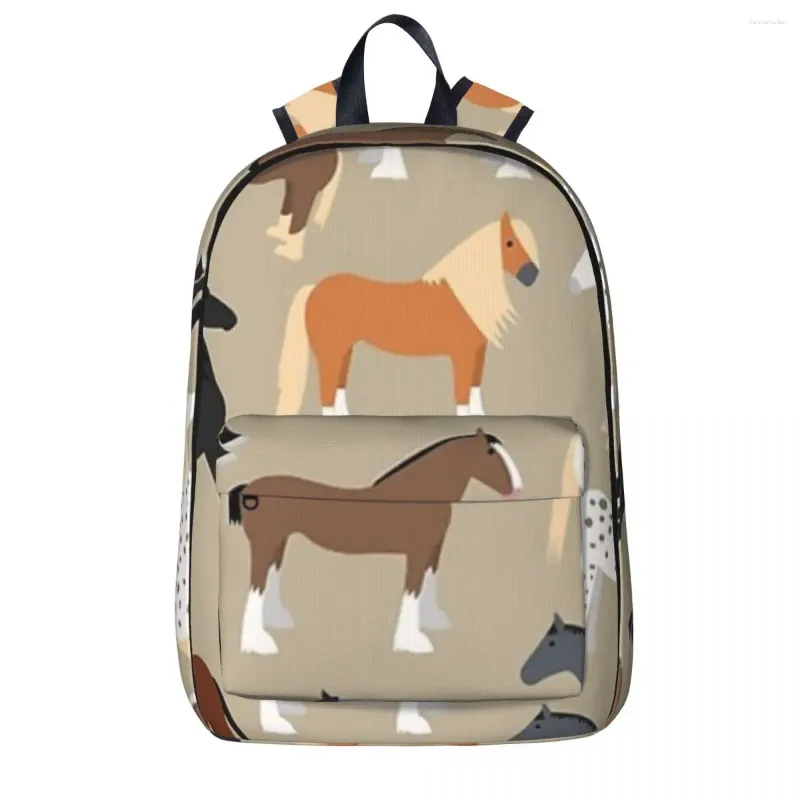 Sac à dos motif de races de chevaux, sac à dos étanche pour livre d'étudiant, sac à bandoulière pour ordinateur portable, voyage pour enfants, école