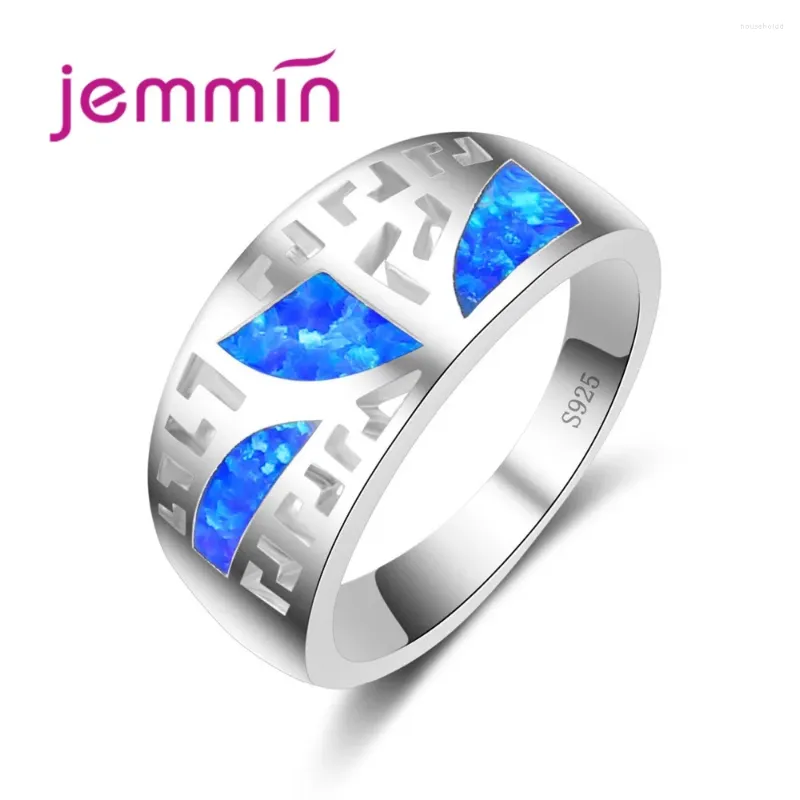 Кольца кластера, классический полый синий опал для женщин, аксессуары для вечеринок, ювелирные изделия из стерлингового серебра 925 пробы, кольцо на палец