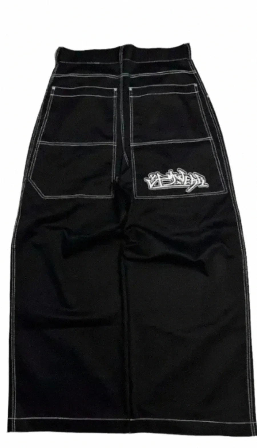 Streetwear Baggy Jeans Y2K Mens Hip Hop Bolso Carta Bordado Calças Baggy Calças Pretas Novo Gótico Cintura Alta Calças Perna Larga R5To #