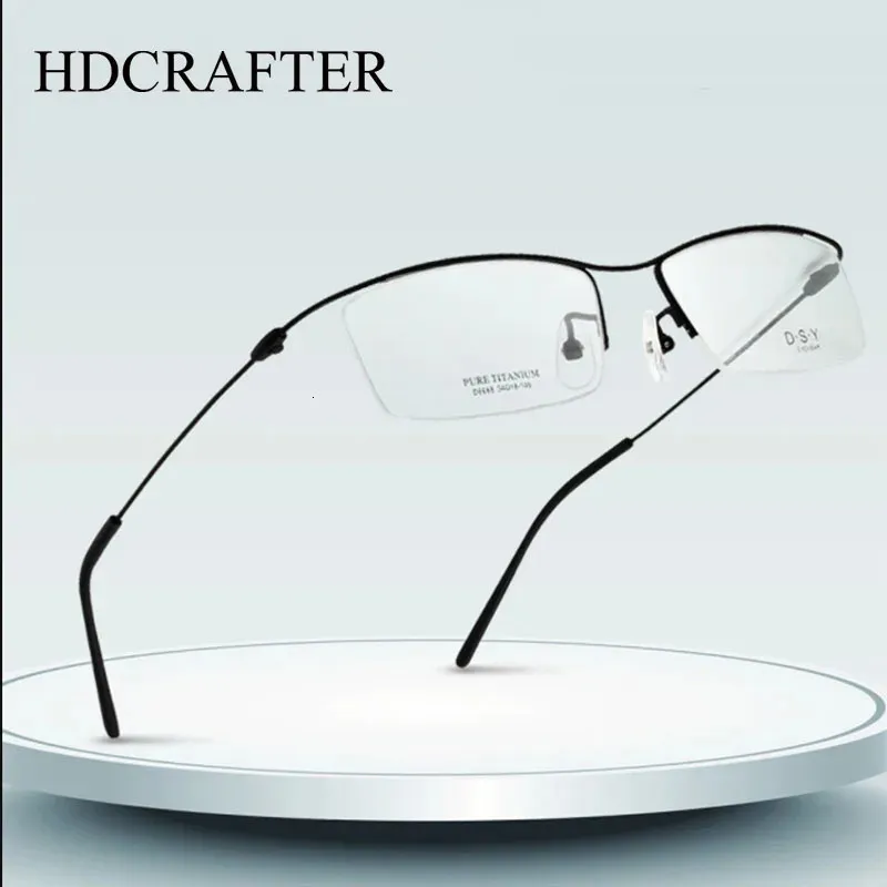 Hdcrafter metallglasögon ram för män halva kanten kantfria glasögon coola optiska glasögon receptbelagda glasögon 240314