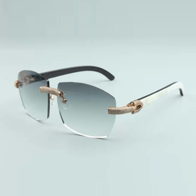 Stora ramlösa lyxiga solglasögon Micro-Pave Diamond T4189706 Vit och svart hybridbuffelhorntemplar Glasögon, 58-18-140mm