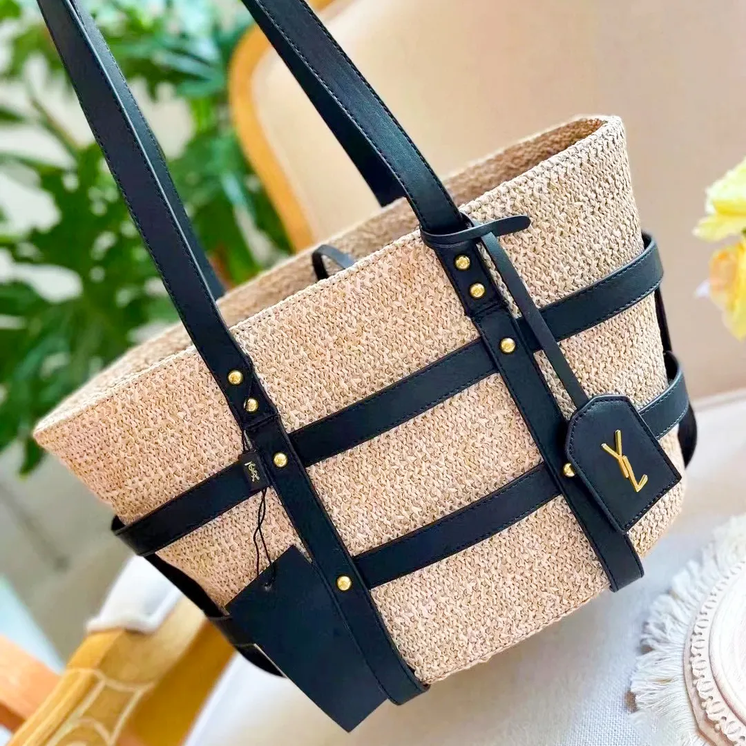 Rive Gauche Raffias Shopper Shopper Borse da spiaggia da viaggio Travello con spalla borsetta con borse da design per maschile da donna weekend weekend pochette frizione cesti estivi borse