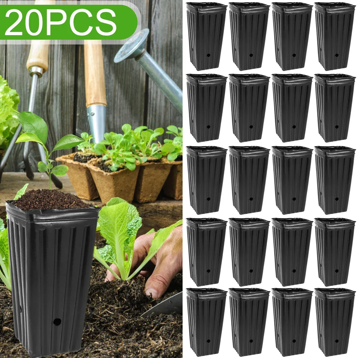 Vasi 20 pezzi vaso alto per albero in plastica vaso per vivaio profondo vaso per piante da fiore alto 7,8 pollici con fori di drenaggio riutilizzabile
