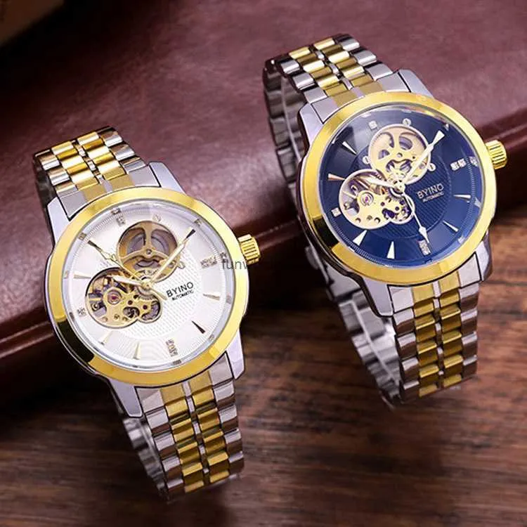 Beino Byino Mechanical Watch Mens Mens Luminous Hollow Out Automatic Steel Band Watch Watch Mens Watch