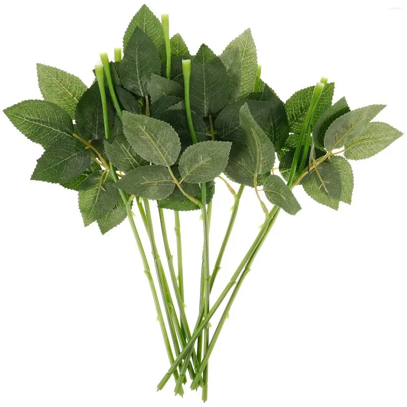 Decorative Flowers 10 Pcs Artificial Flower Pole Floral Picks Stems Fake And Leaves Green With Curved Rod Plastic