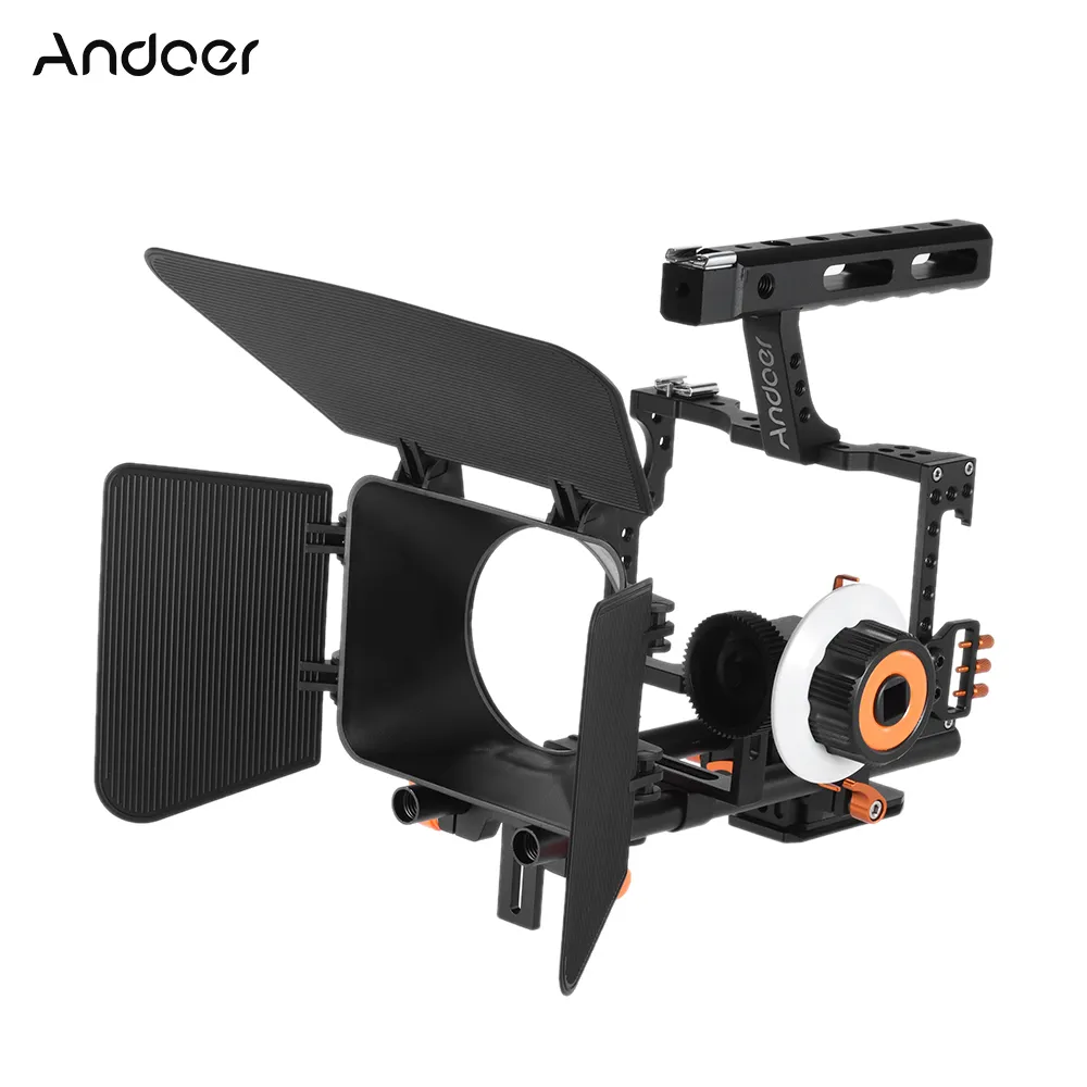Video Camera Shoulder Mount Cage Rig Kit with Matte Box, Follow Focus ...