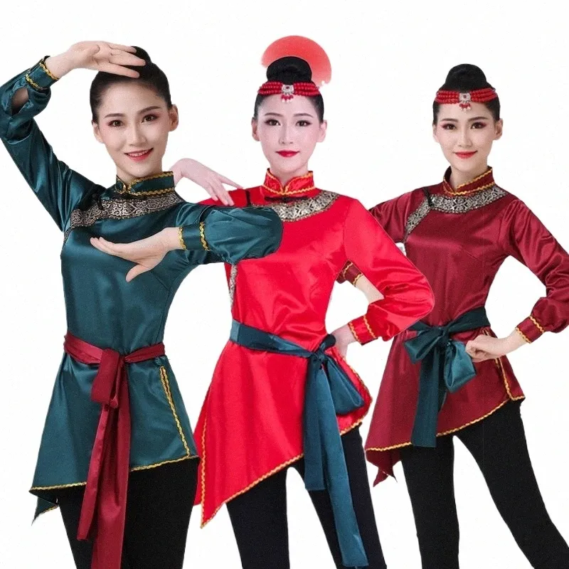 oversize 3XL Mgolian Satge Performance Dr Ethnic Chinese Folk Dance Costume Mandarin Collar Dance Training Clothes 08aD#