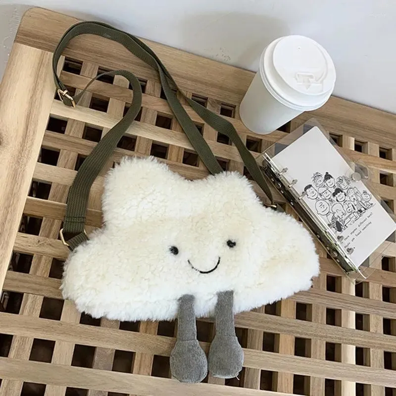 Shoulder Bags Girl Personality Cloud Messenger Bag Women Japanese Ins Cute Plush Cartoon Soft Mini Purses Handbag