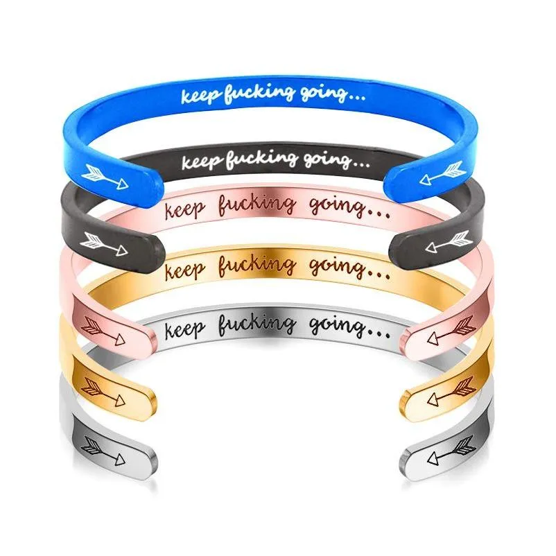 Manchet Mode Inspirerende Letter Bangle Keep Ing Going Armband Titanium Staal Pijl Gegraveerde Geschenken Voor Drop Delivery Sieraden Armband Dhfbs