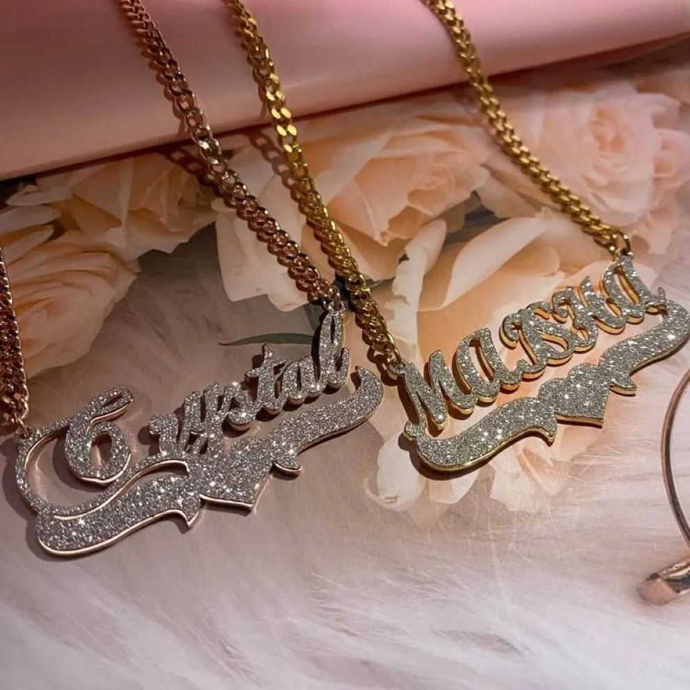 Personalized Name Necklace Custom Bling s Gold Stainless Steel Cuban Chain Choker for Women Jewelry Gift 220722215f