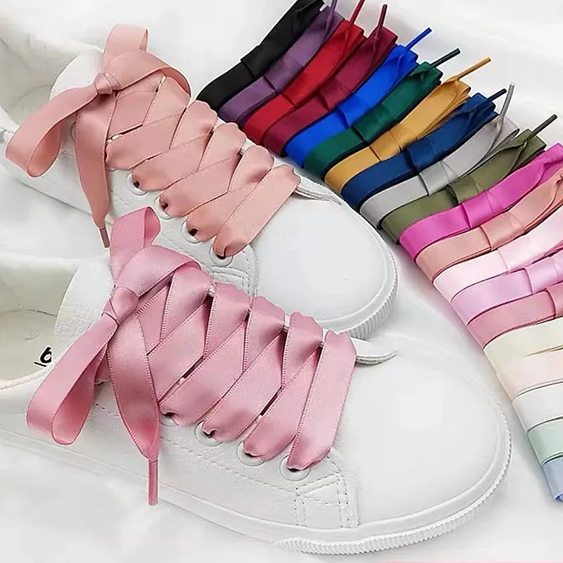 Silksko snören Satin Ribbon Flat Shoelaces Women Sneakers Shoelace Boots For Shoes Längd 80 cm 100 cm 120cm 150cm 240321