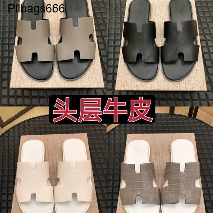 Męskie kapcie designerskie sandały męskie sandałowa warstwa skórzana letnia trend zużycia jedna linia sandałowa marka mody Koreańska anty slip i ma logo wujb rli6