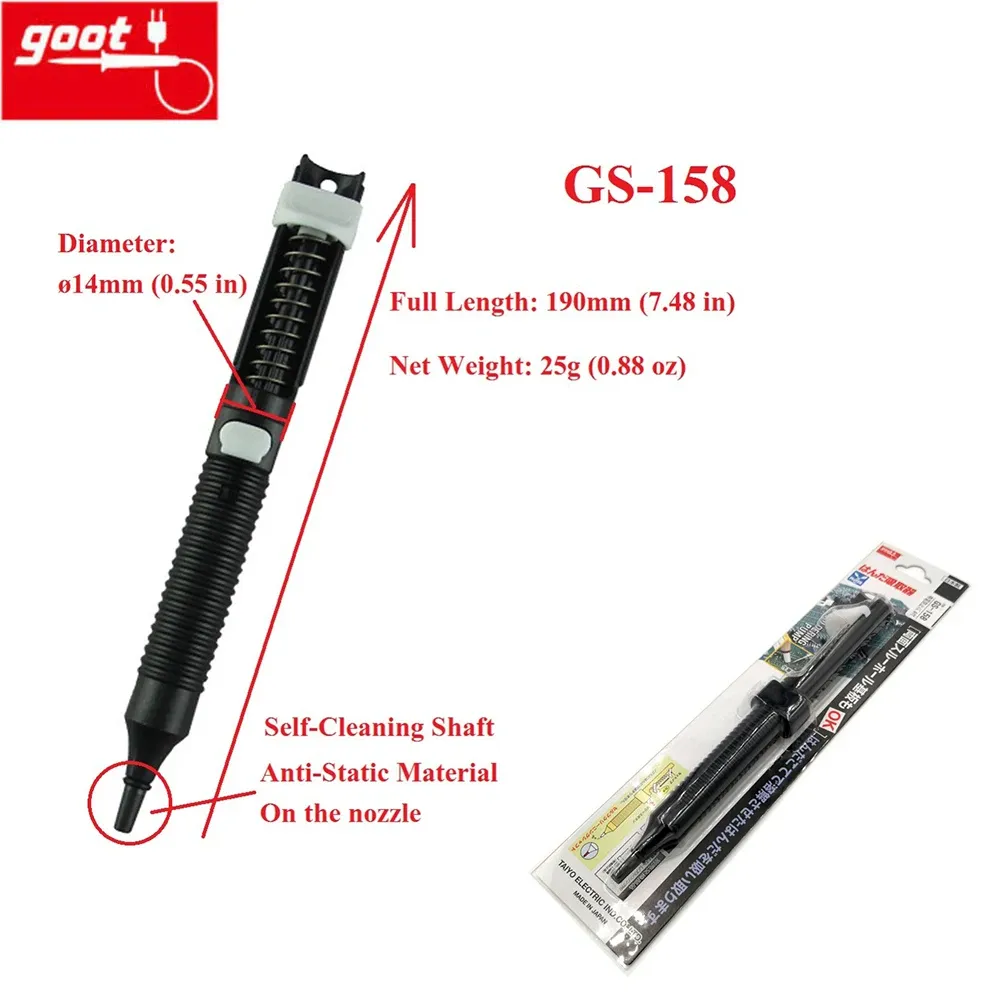 Tips Japan Goot Gs158 Suction Tin Solder Removal Tools Desoldering Pump Light Strong Selfcleaning Shaft Antistatic Solder Sucker